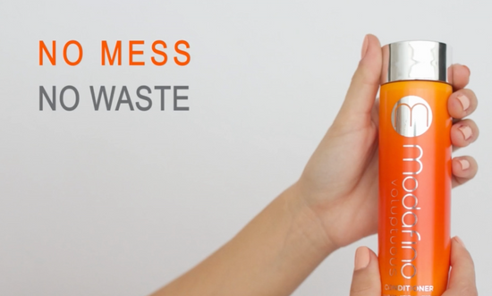 the Revolutionary No Waste Cap on Modafino Hair Care Bottles